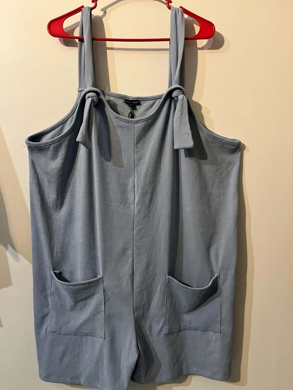 Coco + Carmen Blue Ribbed Tie Shoulder Short romper 010-010